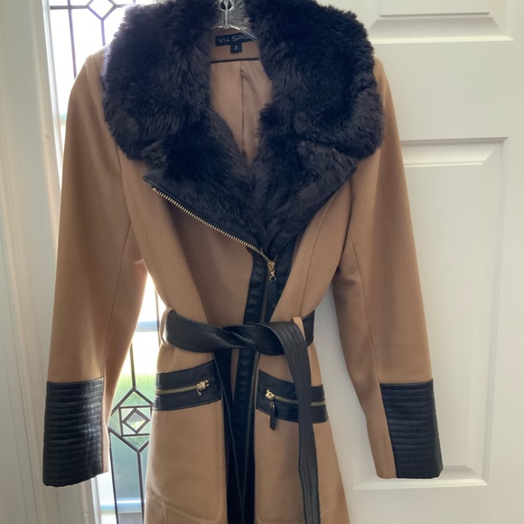 via spiga hooded faux fur coat
